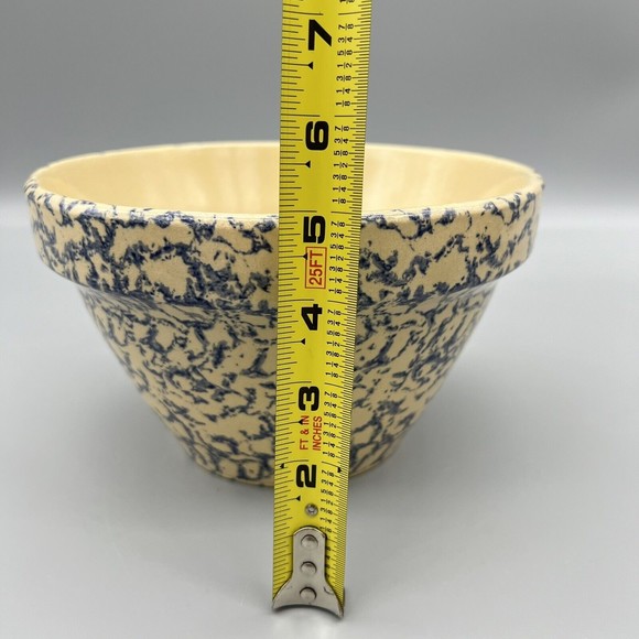 VTG R.R.P. Co Blue Spongeware Mixing Bowl 9" Robinson Ransbottom Roseville EUC - Picture 7 of 7